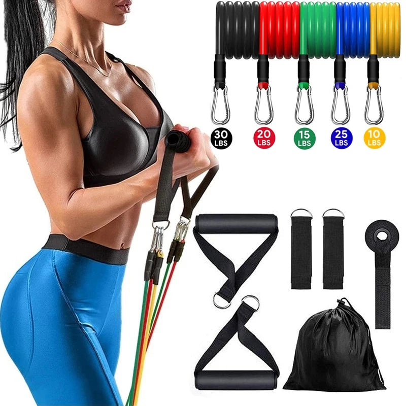 Elastic Tube Resistance Bands with Door Anchor, Handles, and Legs Ankle Straps for Home Workouts