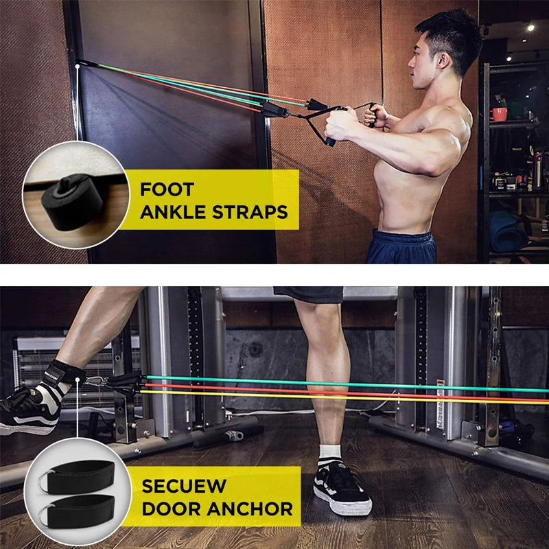 Elastic Tube Resistance Bands with Door Anchor, Handles, and Legs Ankle Straps for Home Workouts