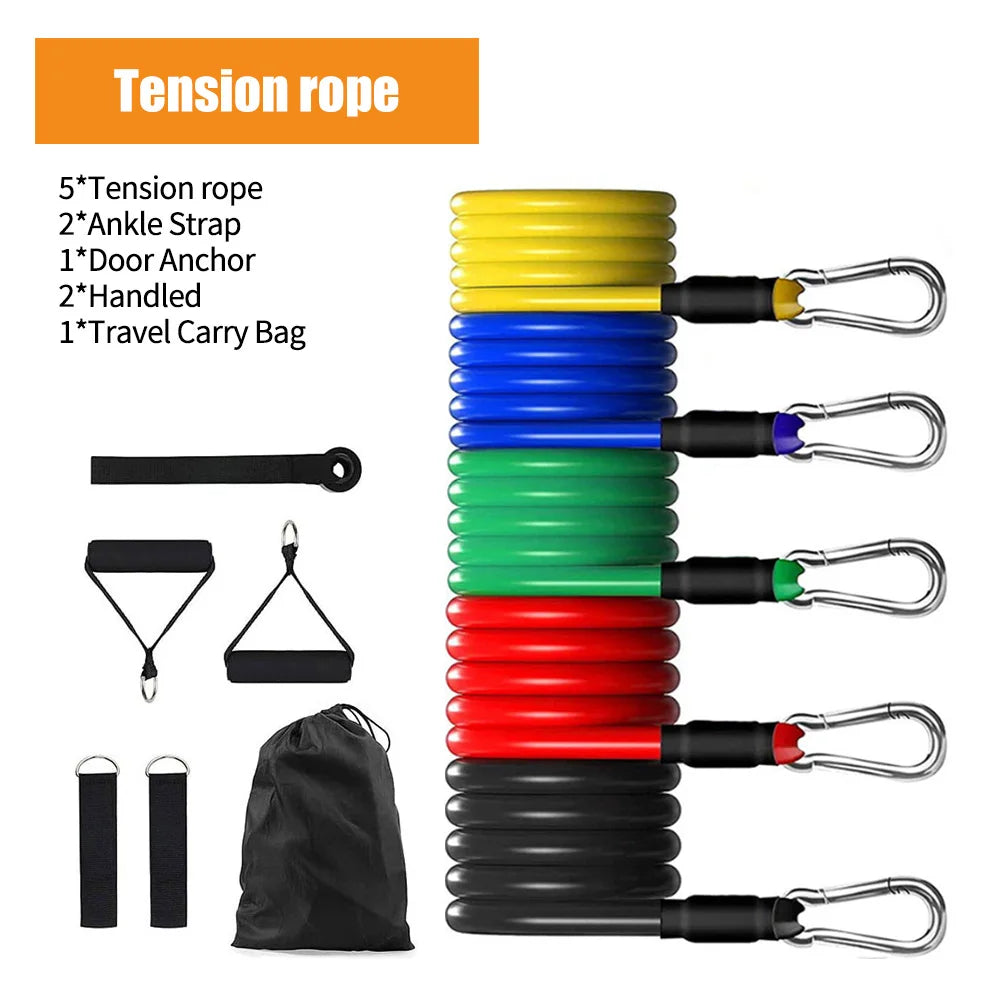 Elastic Tube Resistance Bands with Door Anchor, Handles, and Legs Ankle Straps for Home Workouts