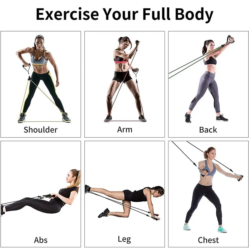 Elastic Tube Resistance Bands with Door Anchor, Handles, and Legs Ankle Straps for Home Workouts